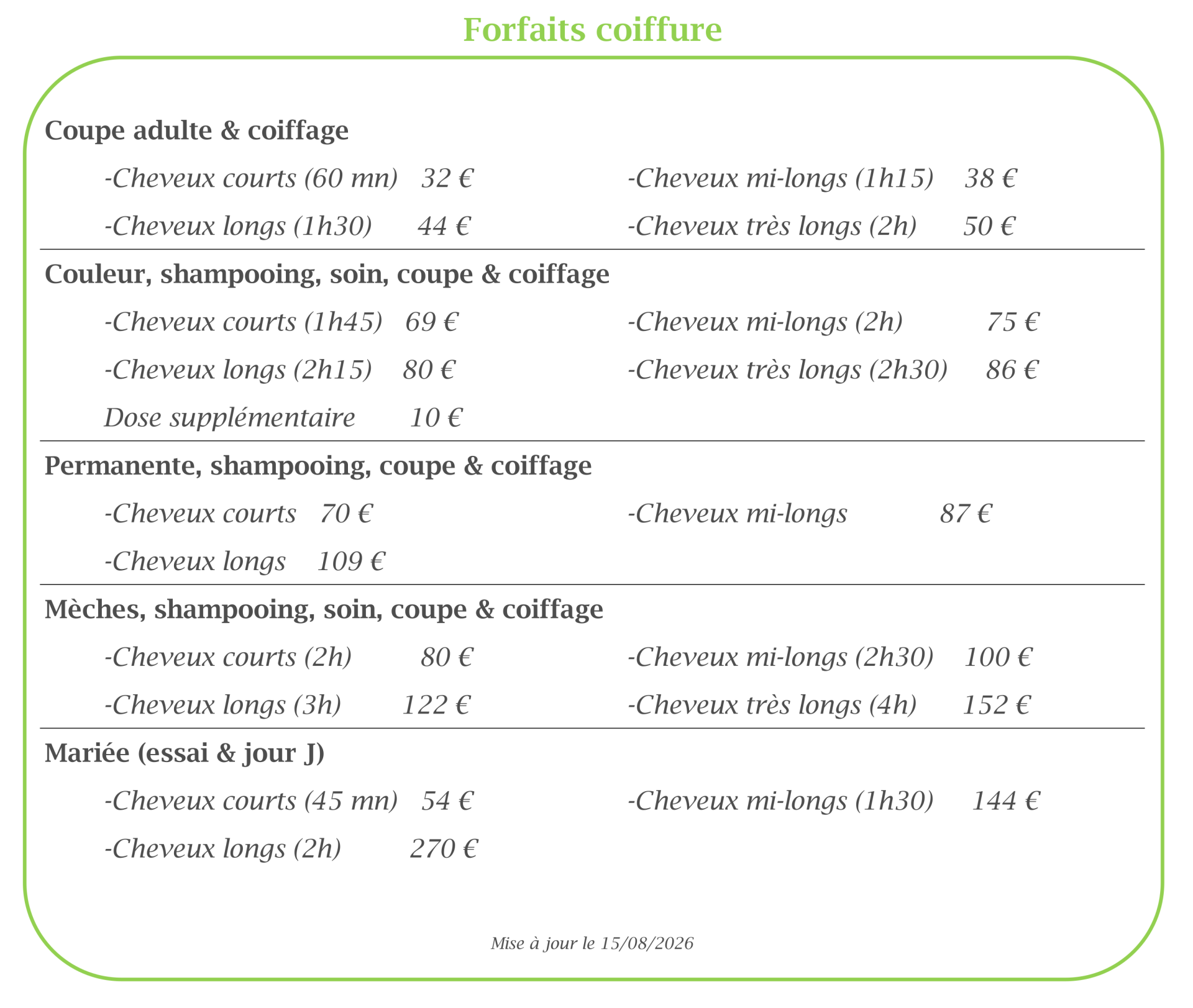 Tarifs forfaits coiffure 15082026