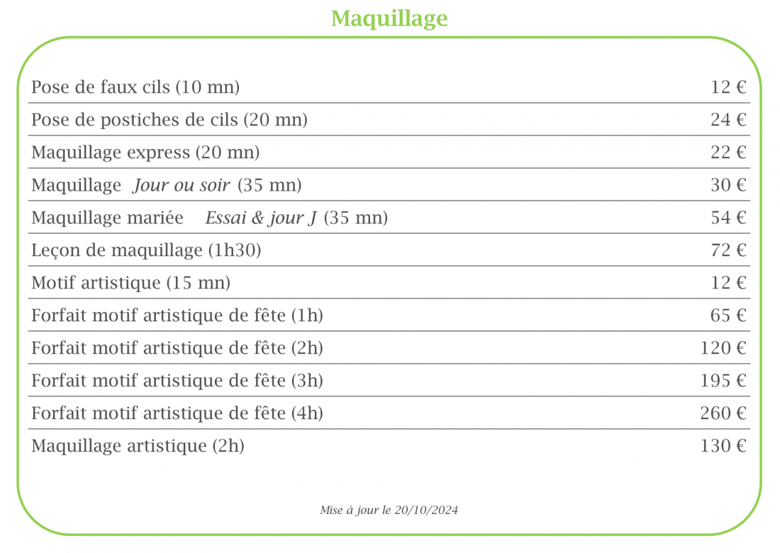 Tarifs maquillage 20102024
